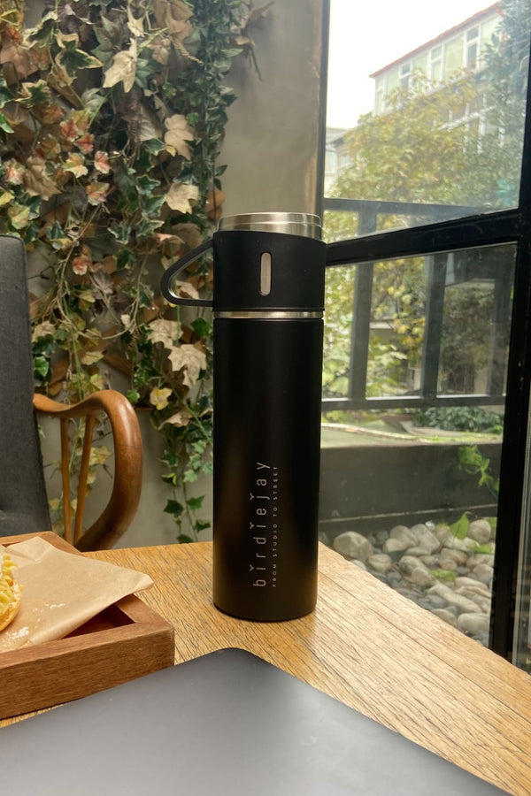 MILDRA THERMOS SİYAH ÇELİK BARDAKLI TERMOS - Termoslar - BIRDIEJAY